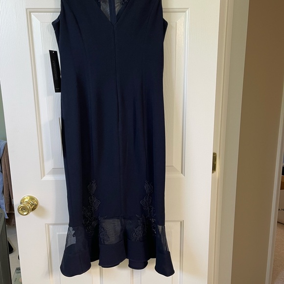 Aidan Mattox Sleeveless, Stretch Flounce Hem, Floral Mesh Insert Sheath Dress - Picture 10 of 15